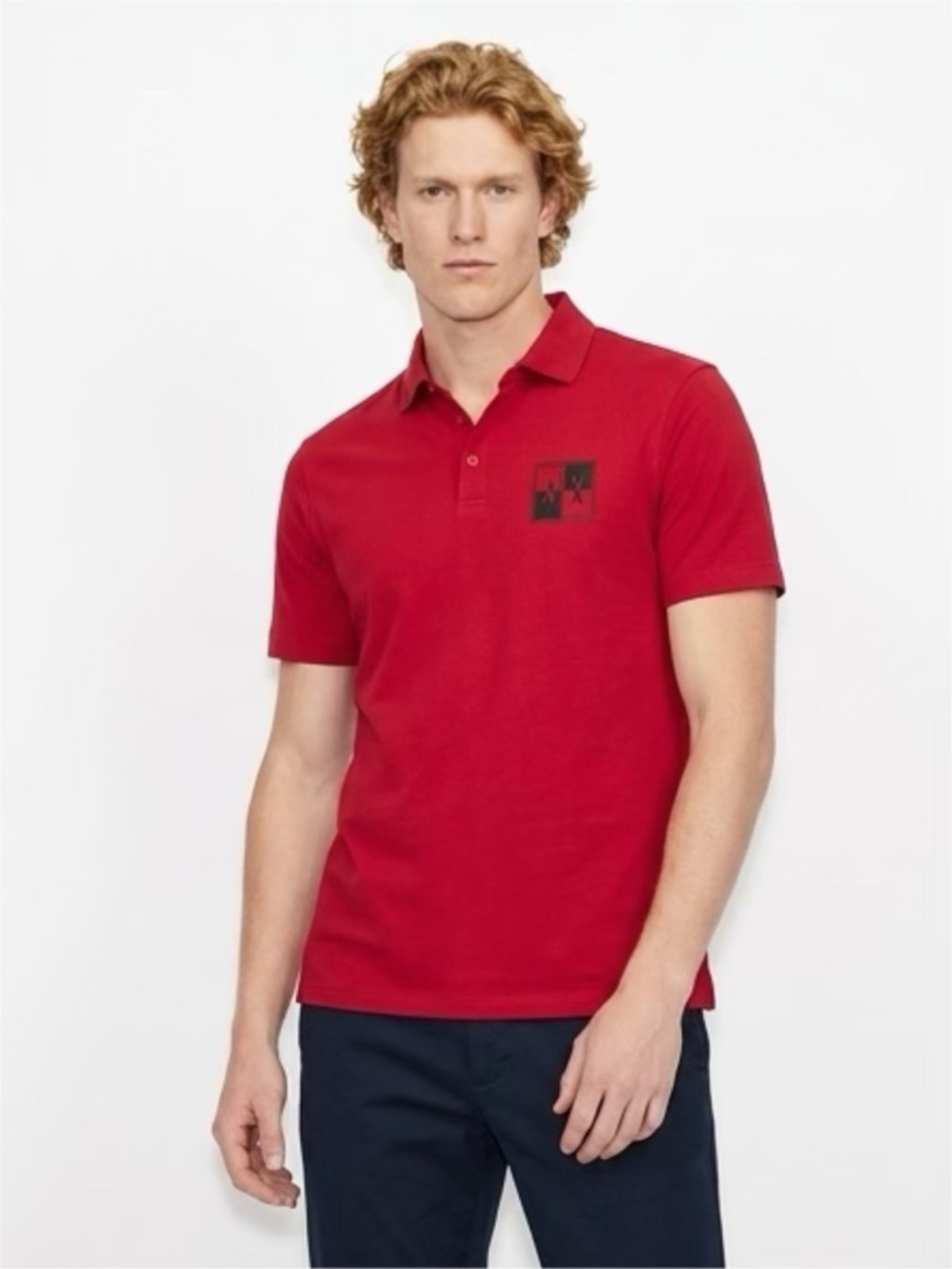 Armani Exchange Red Short-Sleeve Polo with Logo